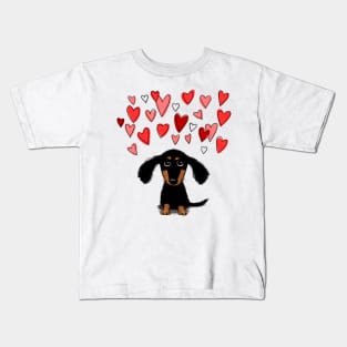 Cute Dachshund Puppy Dog with Valentine Hearts Kids T-Shirt